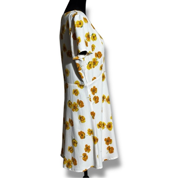 re:named New With Tags V-neck White Mini Dress with Yellow Floral Accents - Picture 5 of 16